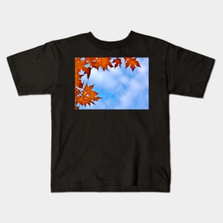 Autumn Maple Leaves Framing the Cloudy Sky Kids T-Shirt